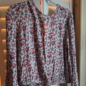 LOFT Red and White Floral Blouse